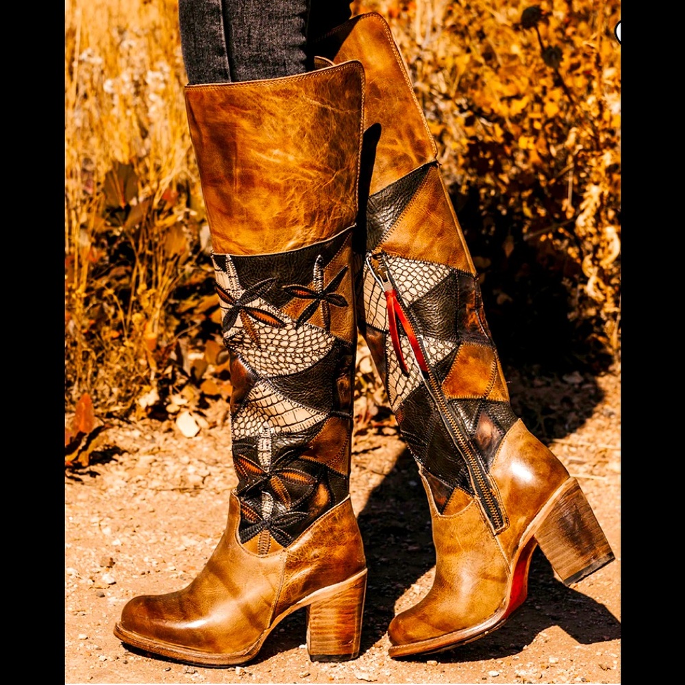 NIB FREEBIRD BETTY KNEE HIGHS BOOTS | SIZE 7 | TAN MULTI